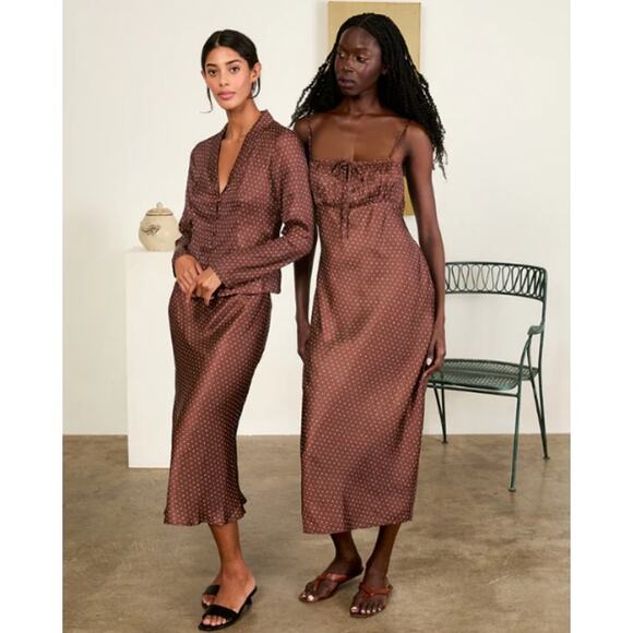 Ciao Lucia Leo Satin Slip Dress Polka Dot Keyhole Tie Front Spaghetti Strap Midi - Picture 5 of 15